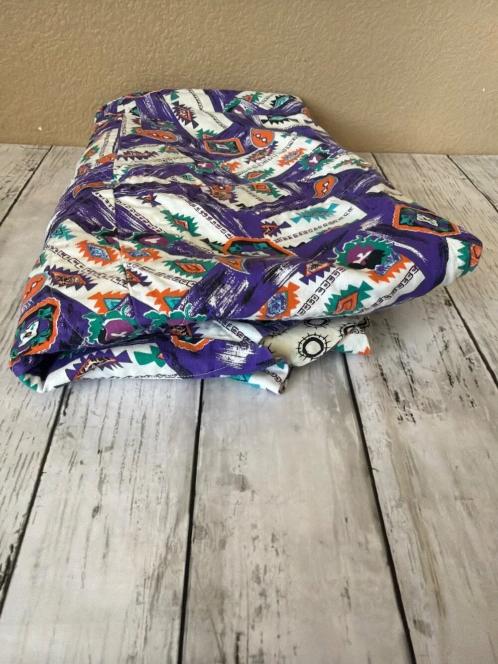 Vintage Handmade Reversible Lap Quilt Southwestern Puff Purple Biscuit 35 x 51